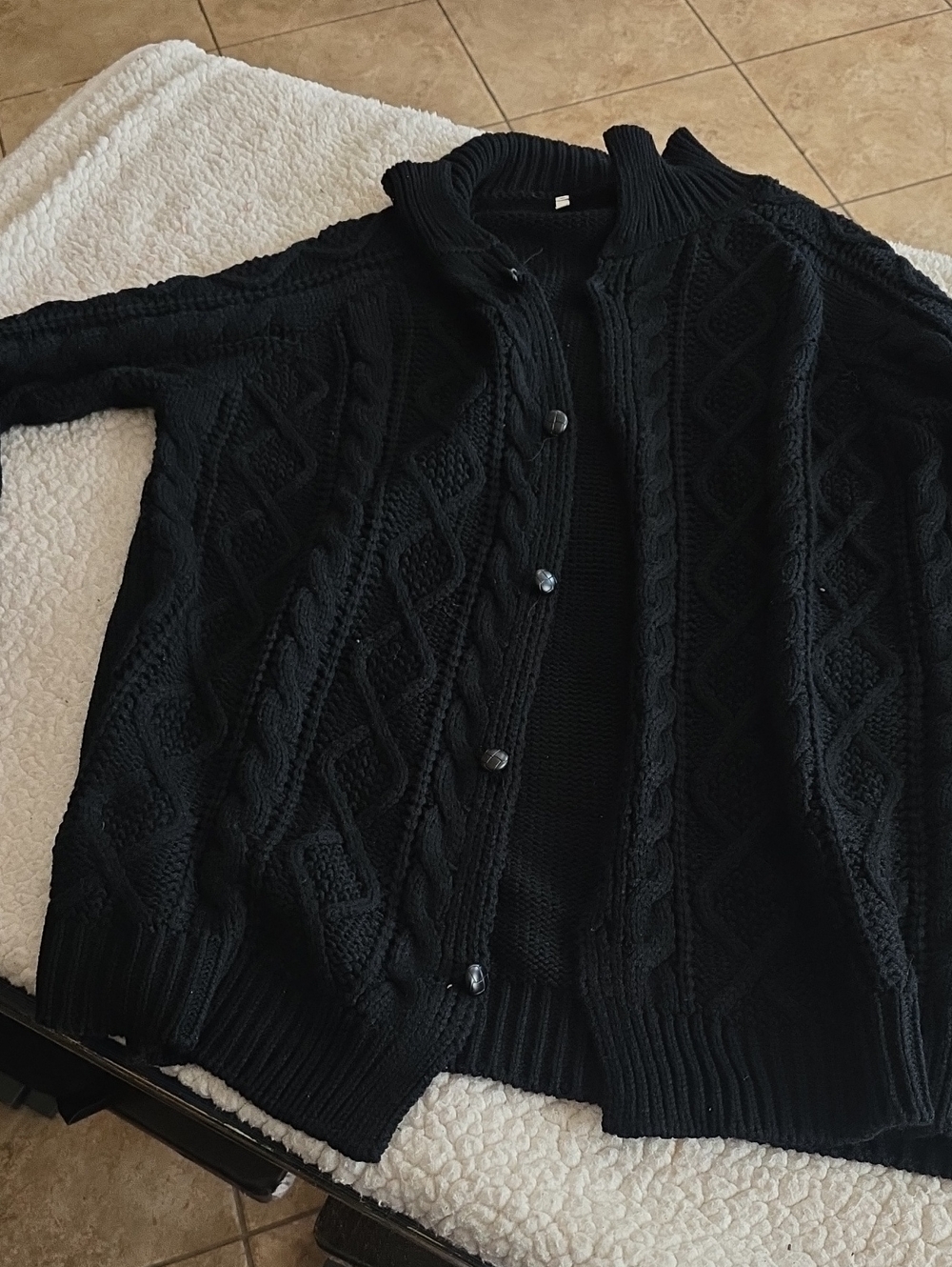 Men's Black Cable Knit Button Cardigan Sweater